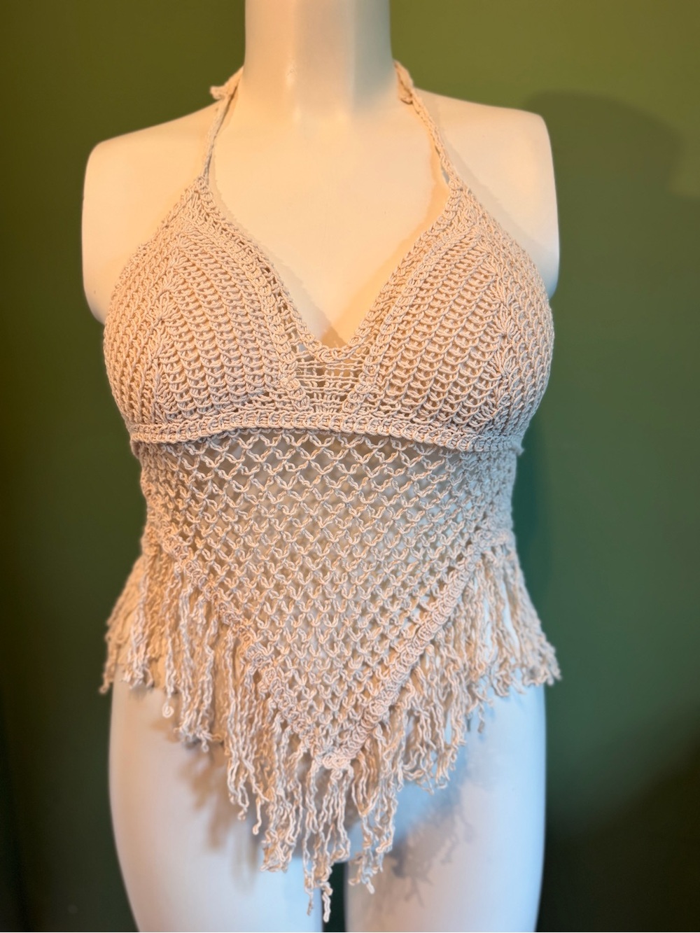 Boho Crochet Halter Tank Top in Beige